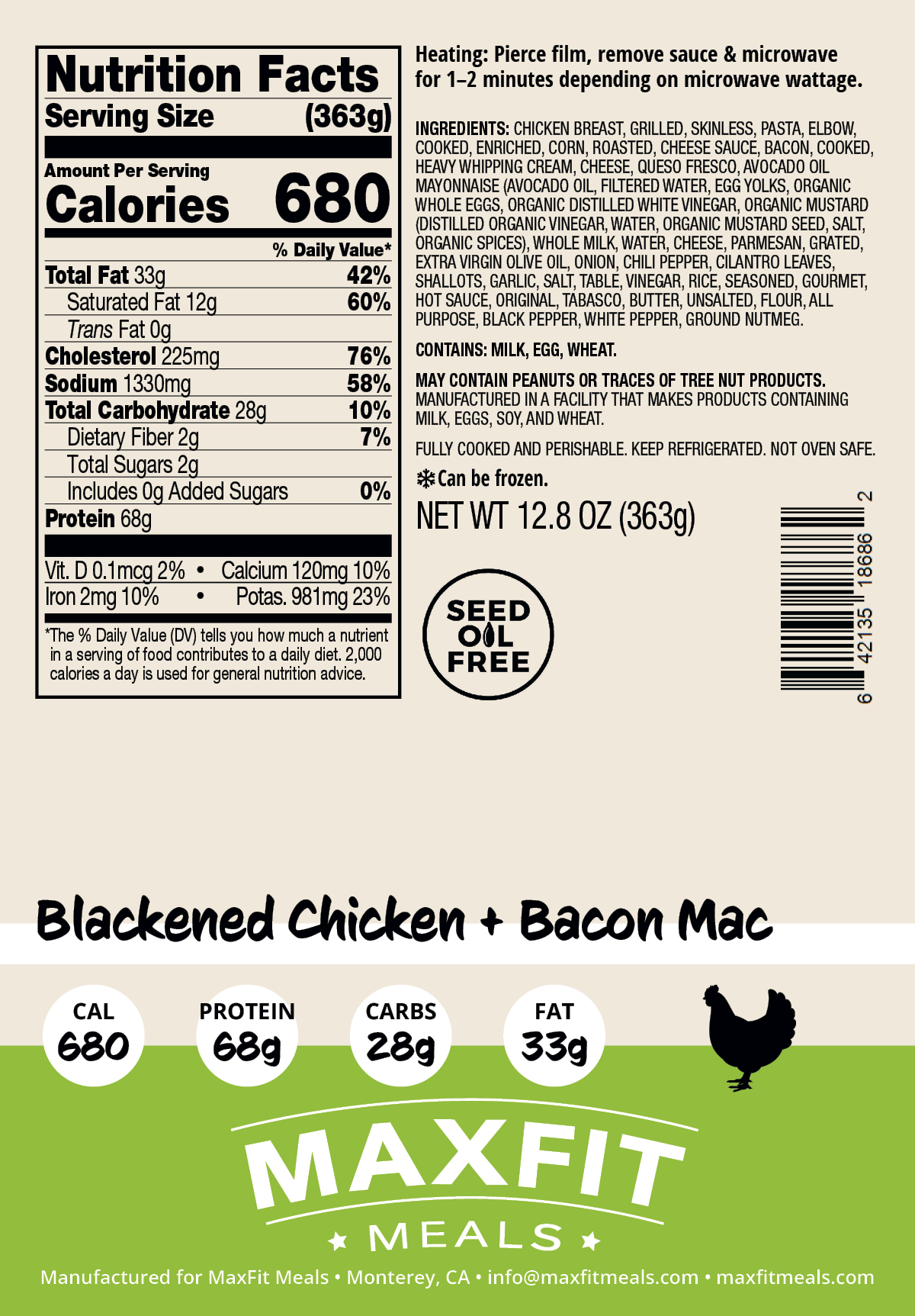 Blackened Chicken + Bacon Mac