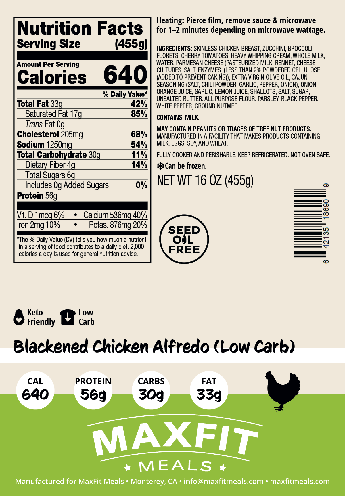 Blackened Chicken Alfredo (Low Carb)