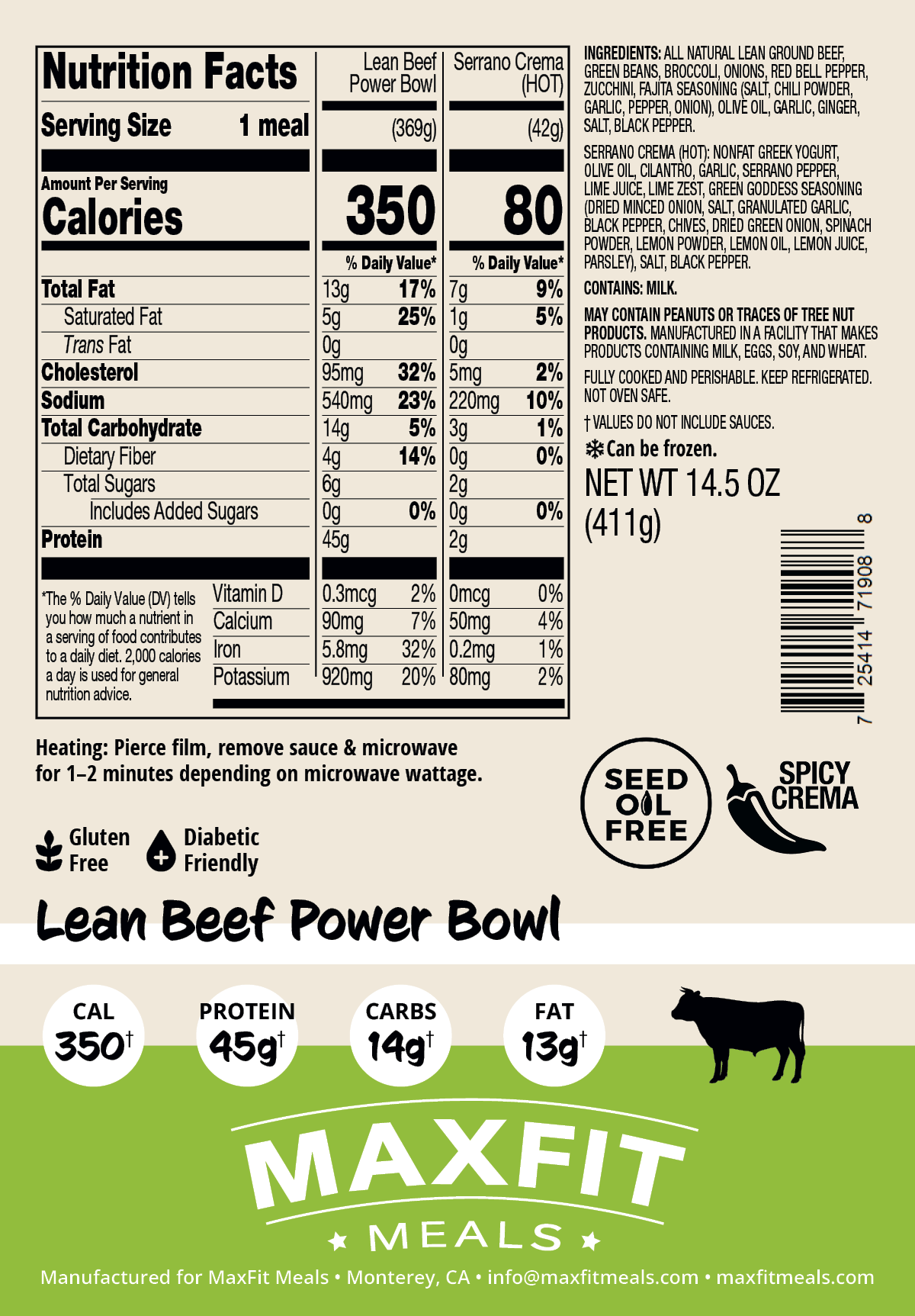 Lean Beef Power Bowl Nutrition Facts